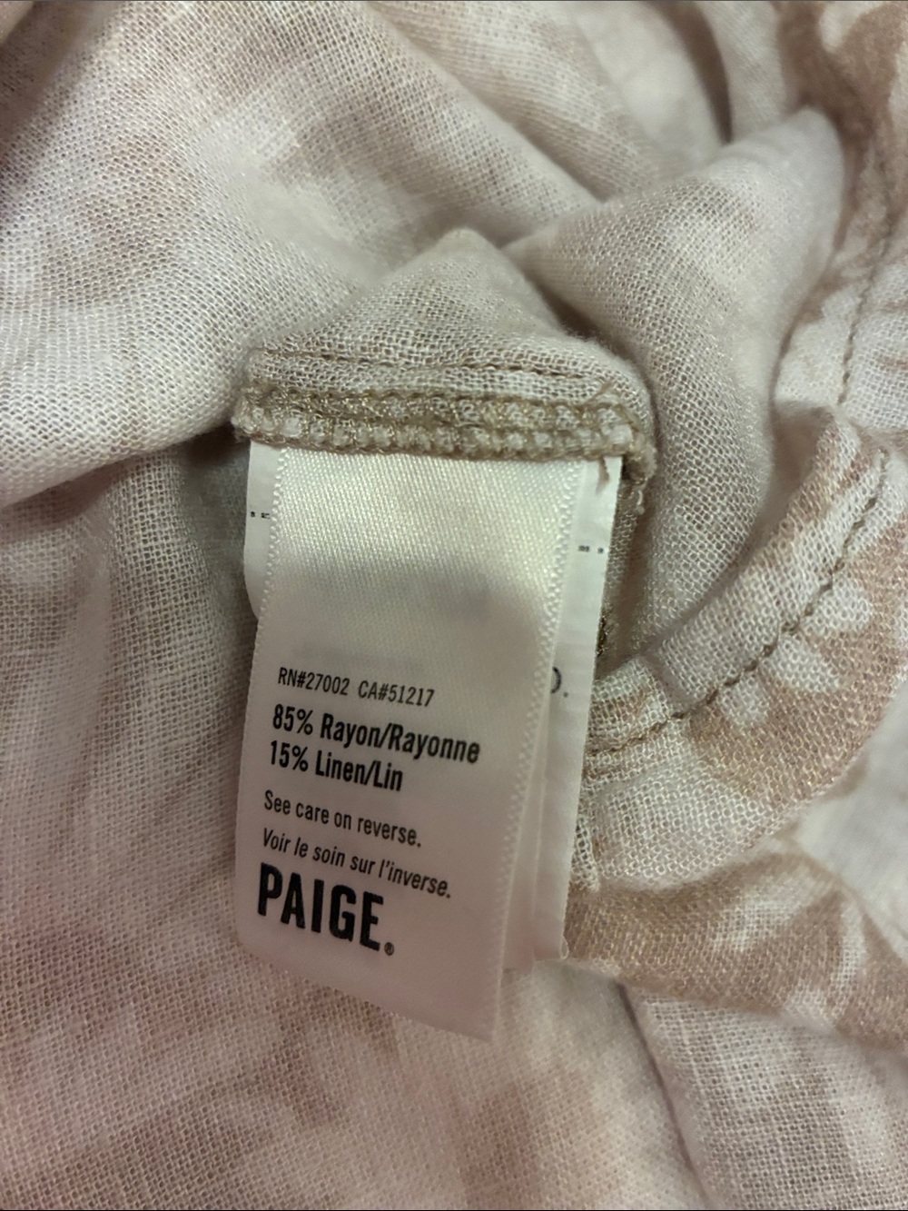 PAIGE Beige and White Floral Peasant Blouse with Tassel Tie - Picture 3 of 7